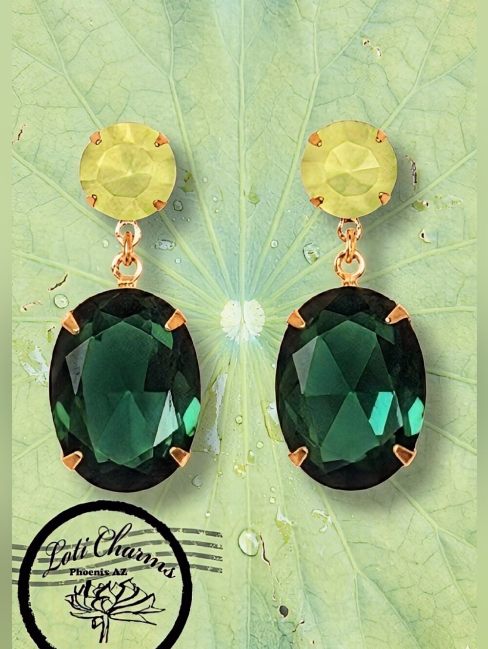 Superior Minimalist Frosty Green  Crystal & Glass Drop Gold Plated Earrings